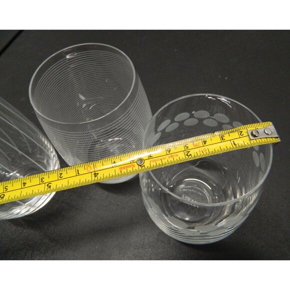Mikasa Cheers Stemless Wine Glass 17 OZ Set of 3 Clear Etched Brand Dots Lines - Picture 8 of 9